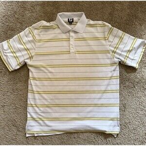 FootJoy Mens XL Golf Polo Wicking Polyester Stretch Striped Yellow And White